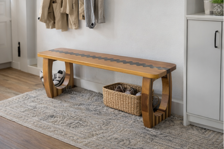 Handmade Cherry Entryway Bench: Solid Walnut Accents, Modern Design