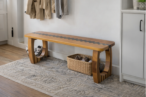 Handmade Cherry Entryway Bench: Solid Walnut Accents, Modern Design