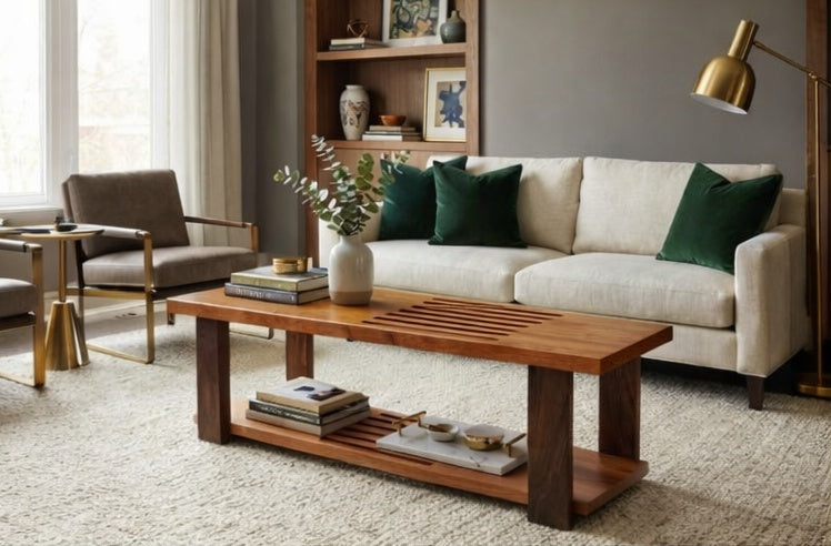 Slatted Cherry Coffee Table with Walnut Legs