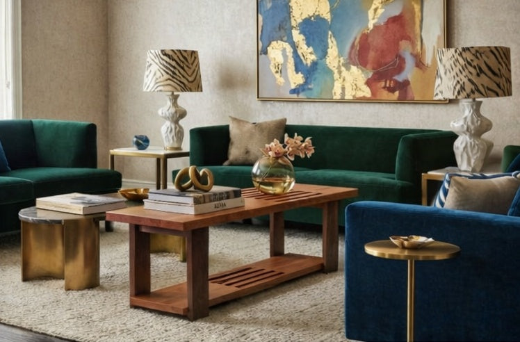 Slatted Cherry Coffee Table with Walnut Legs