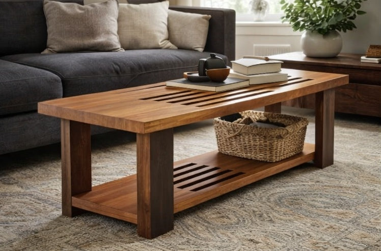 Slatted Cherry Coffee Table with Walnut Legs