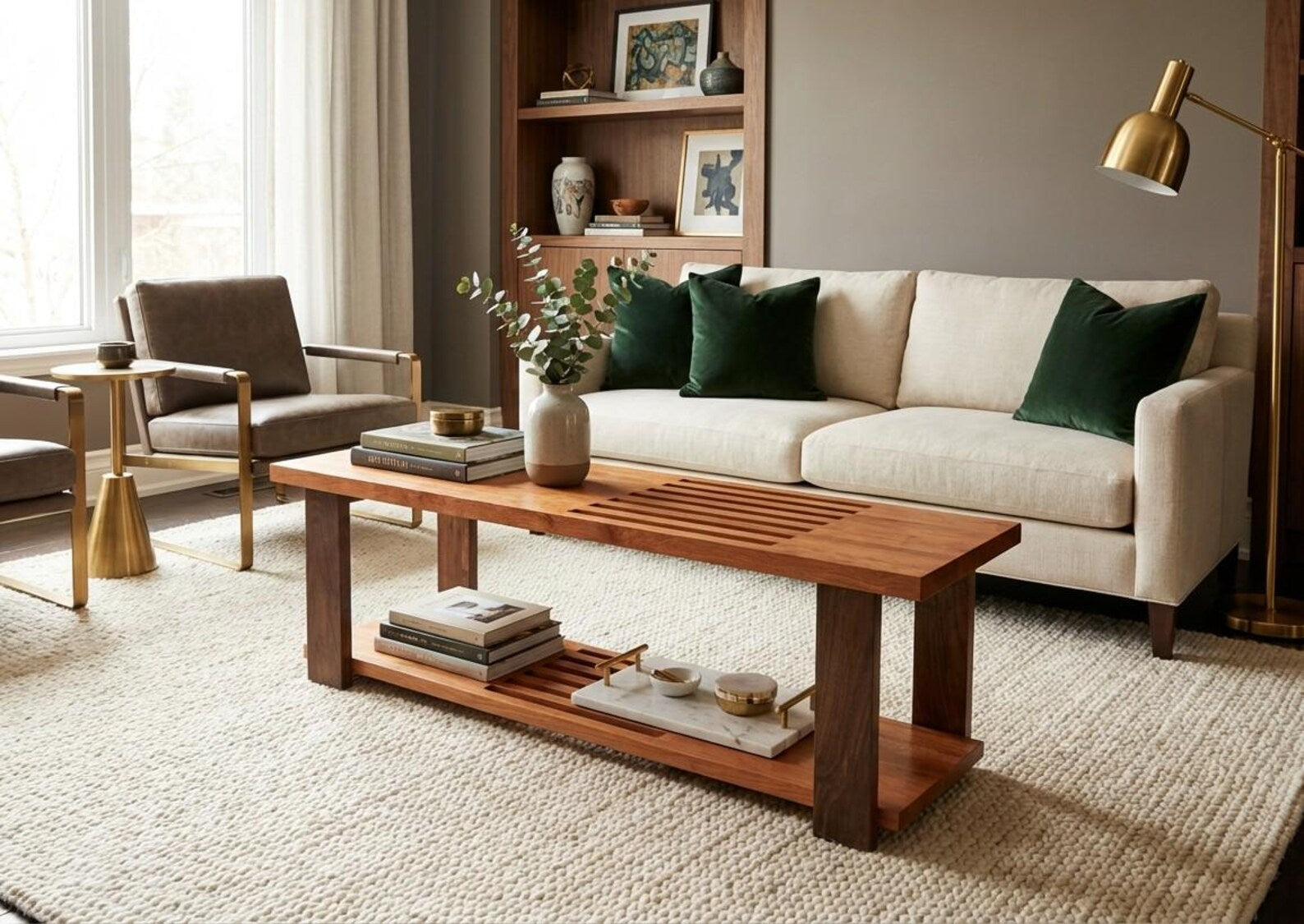 Slatted Cherry Coffee Table with Walnut Legs