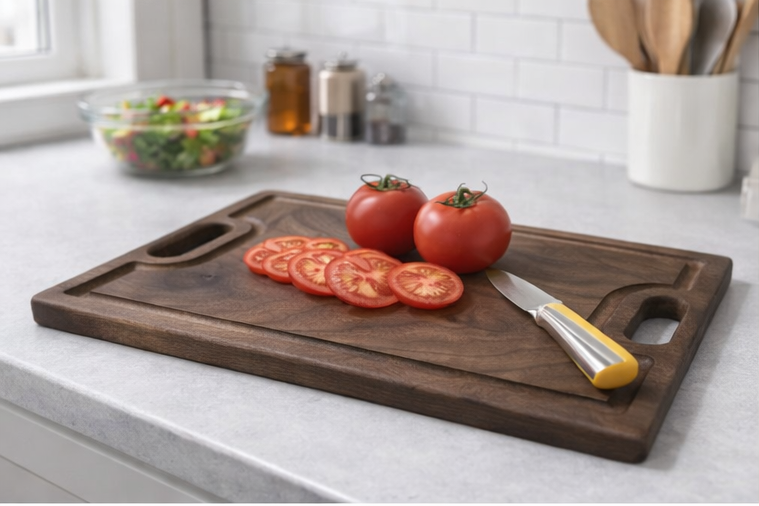 Large Walnut Cutting Board: Reversible Wood Serving Board with Handles