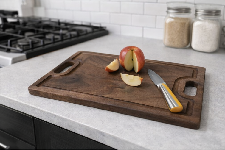 Large Walnut Cutting Board: Reversible Wood Serving Board with Handles