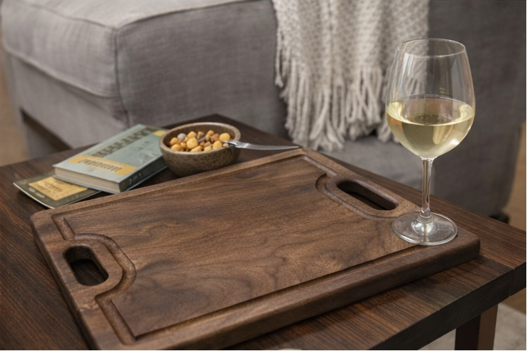 Large Walnut Cutting Board: Reversible Wood Serving Board with Handles