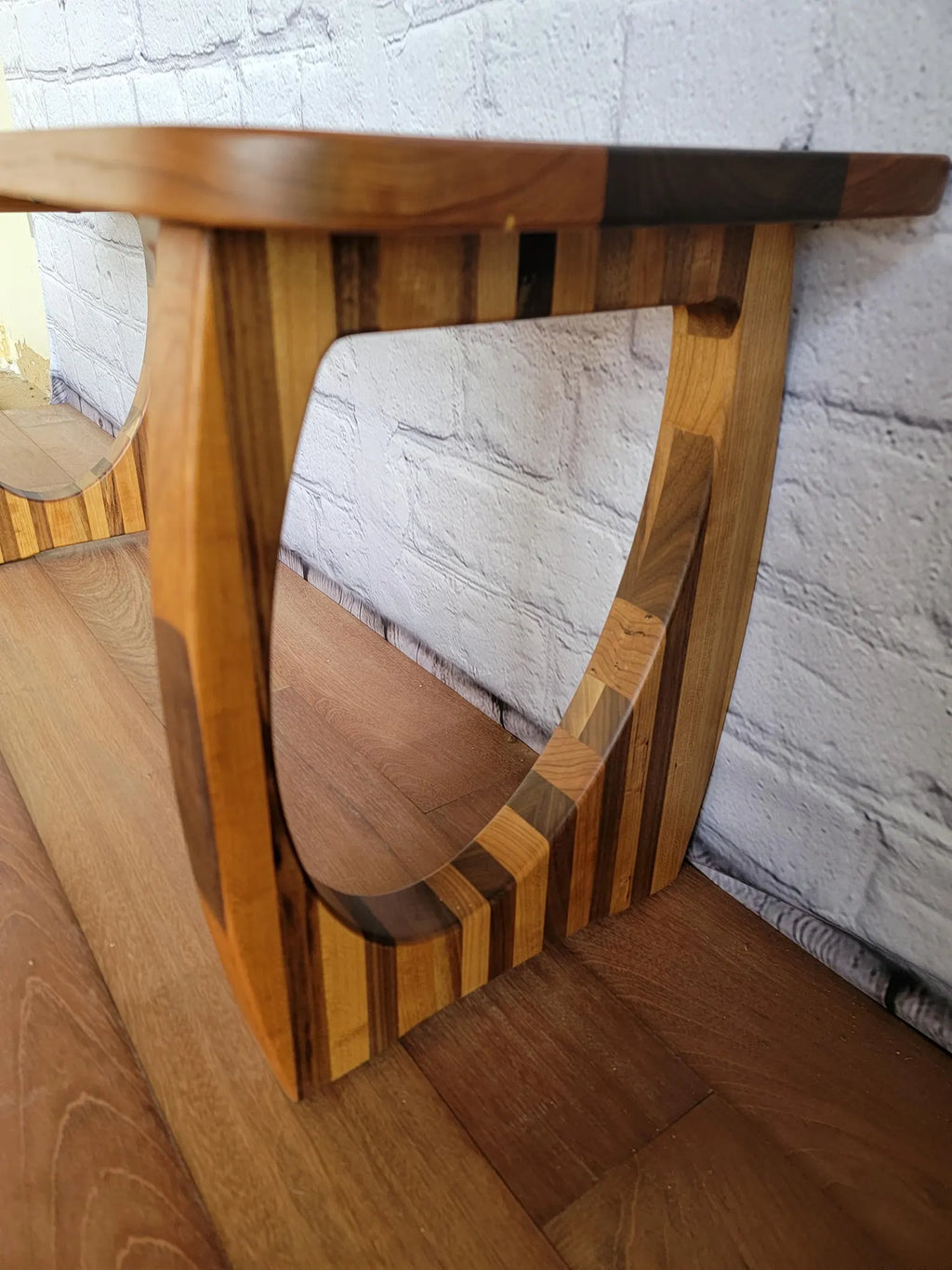 Handmade Cherry Entryway Bench: Solid Walnut Accents, Modern Design
