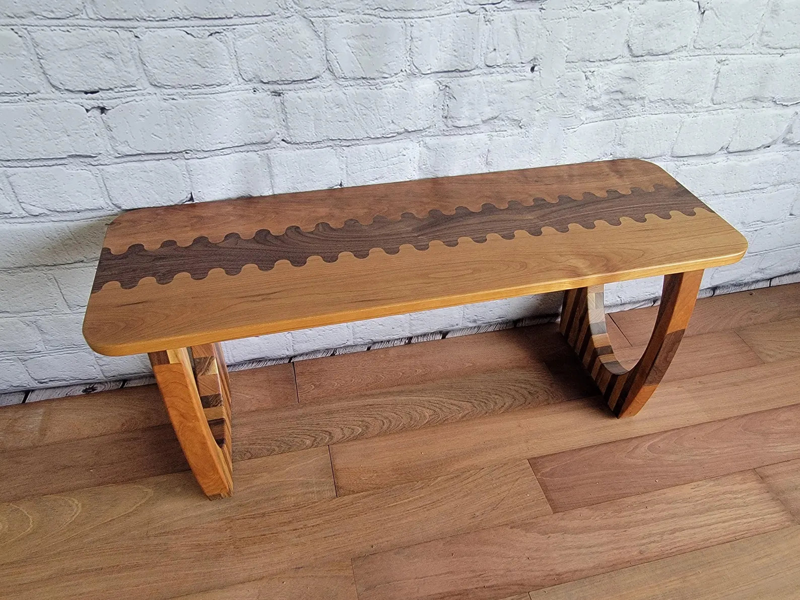 Handmade Cherry Entryway Bench: Solid Walnut Accents, Modern Design