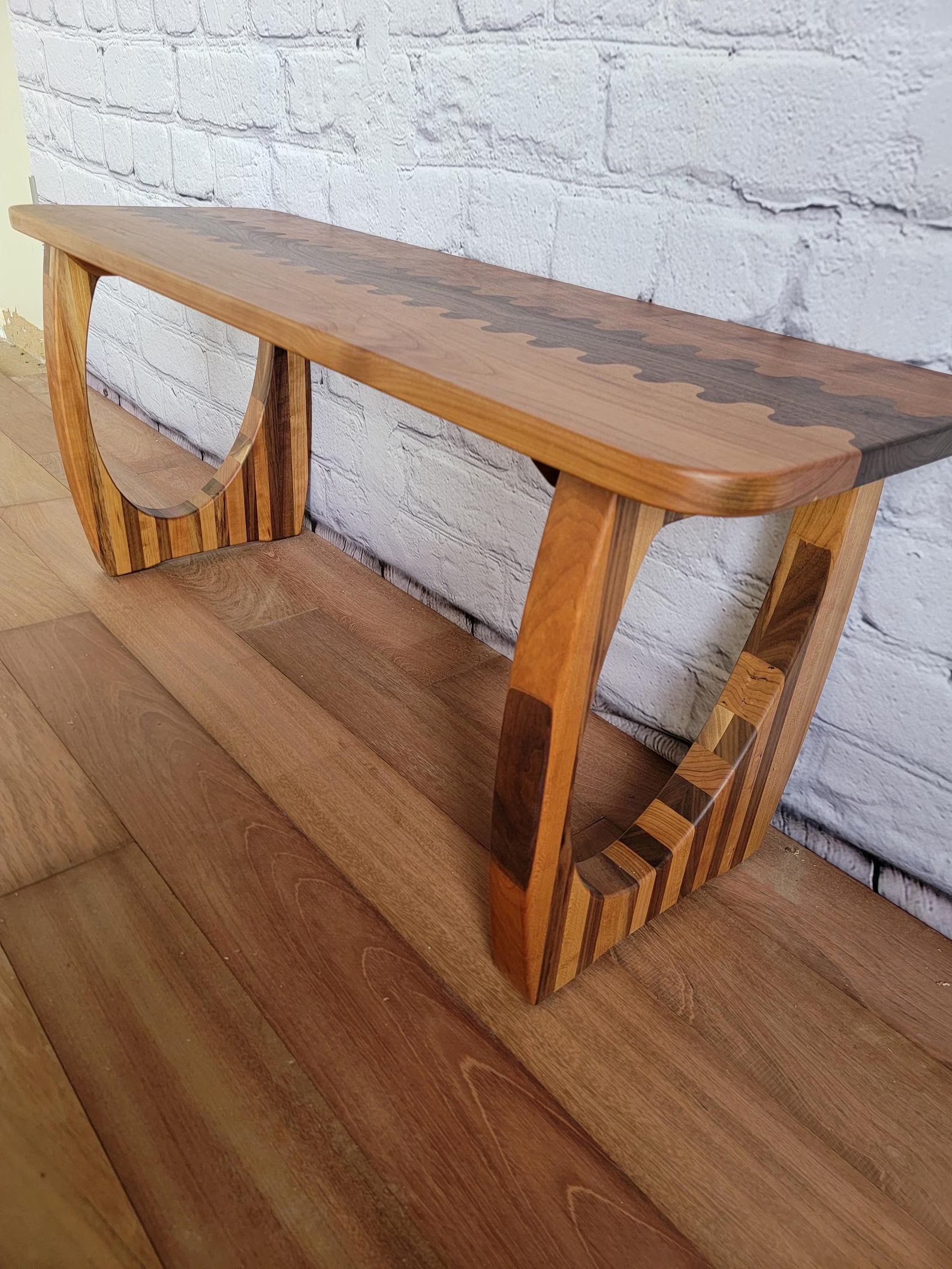 Handmade Cherry Entryway Bench: Solid Walnut Accents, Modern Design