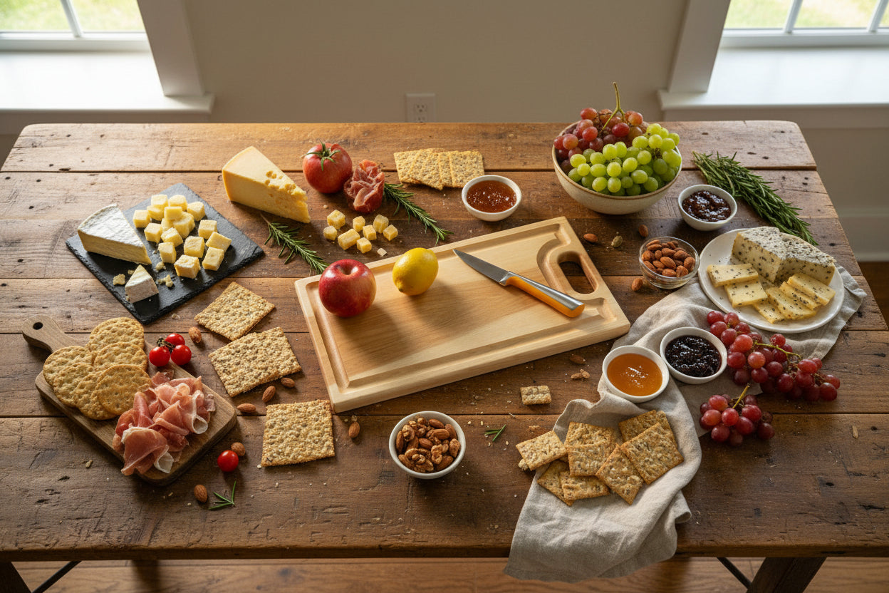 Hickory Cutting Board: Reversible Wood Serving Board with Handles